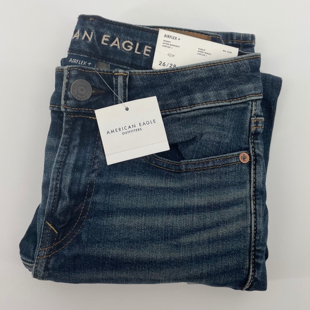 American Eagle Airflex+ Skinny Jeans Mens 26x28 After Midnight Blue Denim NEW